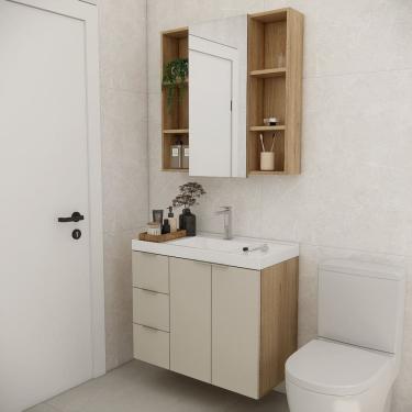 Imagem de Conjunto de Banheiro sem Cuba 80cm Gaveta Esquerda Vittare Carvalho/Nude