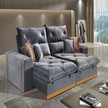 Imagem de Sofá Retrátil e Reclinável 210cm Veludo Grécia Cinza