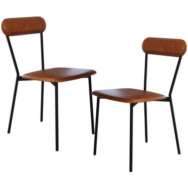 Imagem de Kit 02 Cadeiras Estofada Para Sala de Jantar Liora Preto C01 Courino Caramelo - Lyam Decor