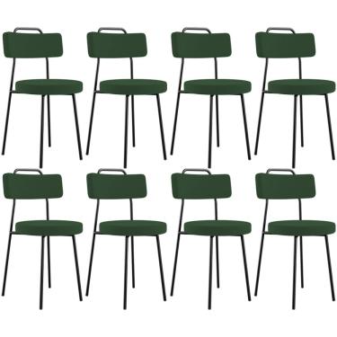 Imagem de Kit 08 Cadeiras Decorativas Estofada Sala De Jantar Barcelona L02 Suede Verde Musgo - Lyam Decor