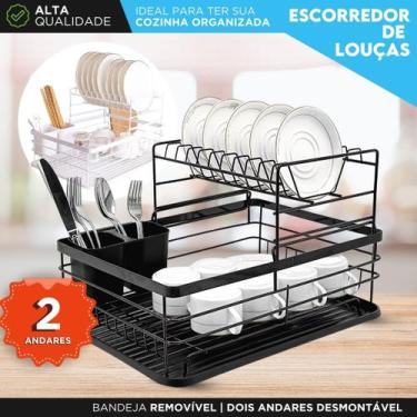Imagem de Escorredor de Louças Aço Inox 2 Andares com Bandeja Removível Ideal pa