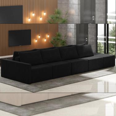 Imagem de Sofá Ilha Modulado Milos 392cm Puff Lateral Veludo Preto G33 - Gran Belo