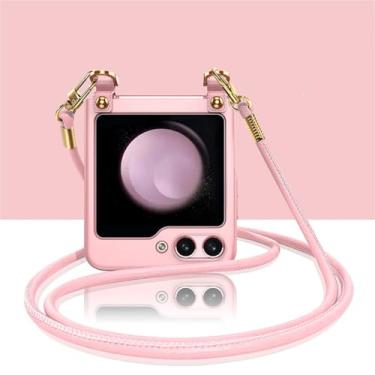 Imagem de Capa de telefone com cordão crossbody para Samsung Galaxy Z Flip 5 Flip5 5G capa dura galvanizada, rosa, para Galaxy Z Flip5