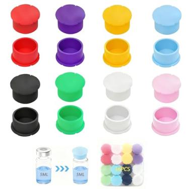 Imagem de Pacote com 16 tampas de silicone reutilizáveis – 6 tampas de proteção contra poeira codificadas por cores para garrafas de vidro de 3 ml, tampas protetoras de armazenamento flip-top para casa, beleza