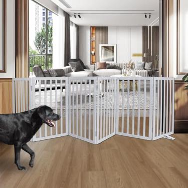 Imagem de ZJSF Portão interno independente para cães, para casa, dobrável, de madeira, branco, para portas, portão para animais de estimação para escadas, cerca extra larga para animais de estimação, cinza, 81