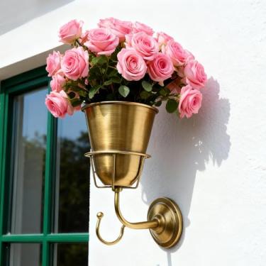 Imagem de Vaso de parede de opala, vaso suspenso de latão vintage, suporte de parede para decoração de casa para artesanato DIY, banheiro, armazenamento doméstico