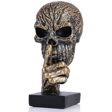 Imagem de oliruim Estatuetas de pensador de esqueleto "Speak No Evil - Gothic No Hear No See No Speak Home Decor Statue for Bookshelf Desk Office Halloween Skulls Decoration - 19 cm de altura (Speak No Evil)