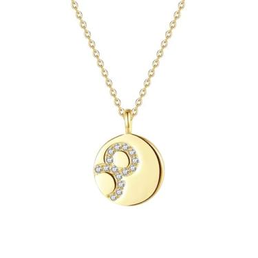 Imagem de EFASHION Colar feminino e masculino banhado a ouro 14K 925 com pingente de zircônia micro-incrustado com textura de prata esterlina, Medium, Ouro, Zircônia cúbica