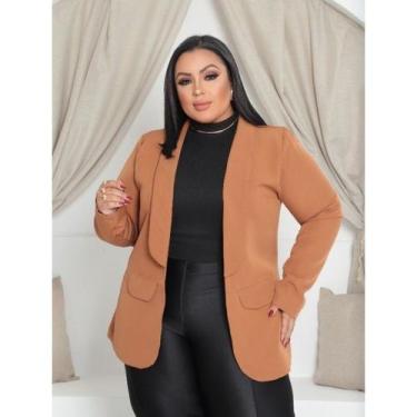 Imagem de Blazer Alfaiaratia Plus Size Musso Terninho G1 G2 G3 - MCLUBE, Marrom 