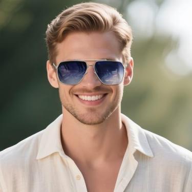 Imagem de Óculos de sol polarizados de metal feminino masculino para dirigir, pescar, golfe SY6023, A03-Armação prateada | Lente azul gradiente