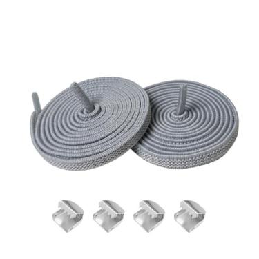 Imagem de Cadarços elásticos para tênis - Cordas de sapato elásticas planas de 8 mm, sem amarrar, cadarços para adultos, Cinza claro, 100cm