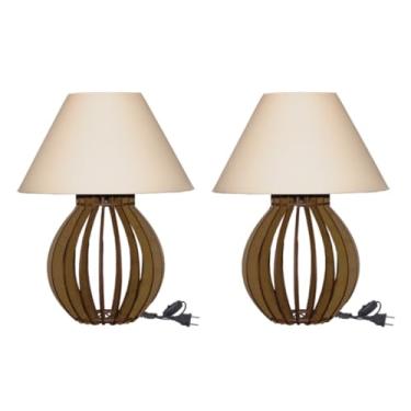 Imagem de Luminária de Mesa em Madeira com Base Gota - Soquete E27 Bivolt - Conjunto 2 Unidades para Quarto e Sala(BEGE)