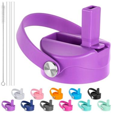 Imagem de Diumepo Tampa de canudo para Hydro Flask 12 16 18 20 32 garrafa de água de boca larga de 1,134 g, tampa superior de canudo de substituição com canudos e escova, livre de BPA (roxo)