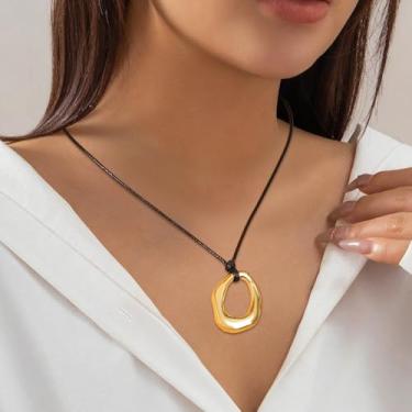 Imagem de Colar de gargantilha de couro com corda preta irregular e grossa, joias boêmias, presentes para mulheres, One Size, Latão, Sem Pedra Preciosa