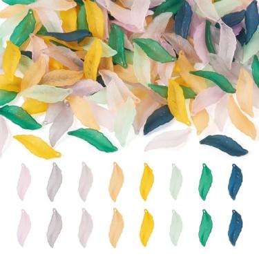 Imagem de 100 peças de pingentes de contas de folha de acrílico transparente 29 x 10 mm pingentes de folhas foscas pingentes de plástico em forma de folha pingentes pendurados enfeites de plantas fofos para