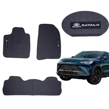 Imagem de Tapete Personalizado em PVC para Haval H6 GWM 2022-2025 Emborrachado Impermeável 3 Peças com Logo Preto Antiderrapante