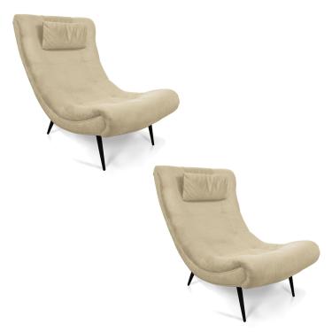Imagem de Kit 02 Poltronas Sher Suede Pés Palito de Ferro - D'Rossi