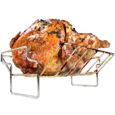 Imagem de Acessórios de costela e assadeira para ovos verdes, rack de torrefação de peru inoxidável para grelhar e defumar - perfeito para frango assado, perna de cordeiro, forerib de carne, serve para grelhas