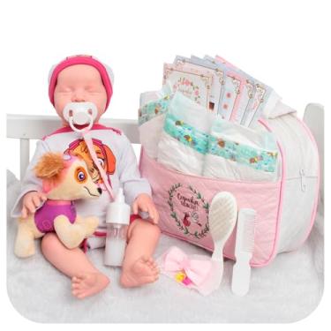 Imagem de Boneca Reborn Bebê Realista Olho Fechado Bolsa Kit Itens