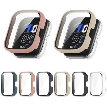 Imagem de ZLYLVRC 2 peças de capa rígida de relógio de PC com protetor de tela de vidro temperado compatível com Amazfit Bip5 Unity Watch Bumper Guard Capa protetora sensível ao toque (rosa + bege)