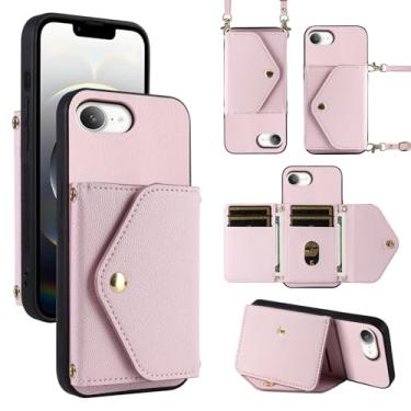 Imagem de Dibosom Capa carteira minimalista para iPhone SE4 2024 com alça de ombro, 6 compartimentos para cartões, fina e fina, suporte para cartão de crédito de couro PU, acessórios para celular, capa para