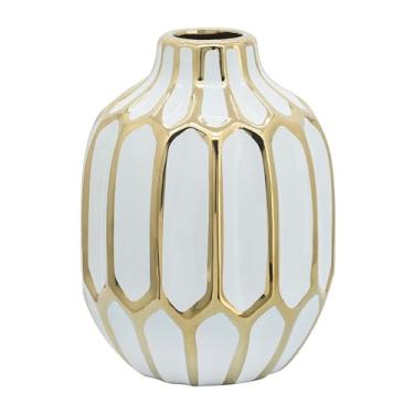 Imagem de Sagebrook Home Vaso de cerâmica 12540-04, branco/dourado, 14,6 x 14,6 x 20,3 cm