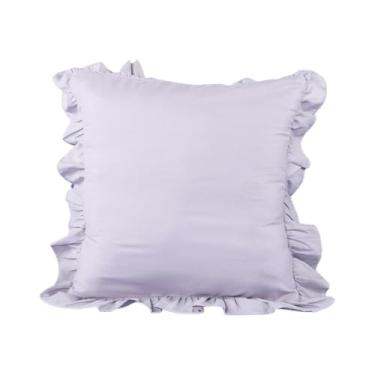 Imagem de 1 fronha de algodão com babados de cor sólida, capa de almofada roxa de 40,6 x 40,6 cm para decoração de casa, capa de almofada para sofá