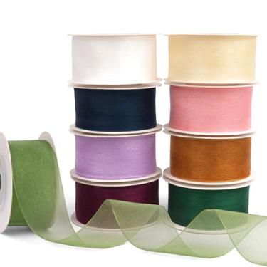 Imagem de Sifleur Conjunto de fitas de organza de 9 rolos, 2,5 cm x 108 m de tecido colorido misto de fitas de tule transparentes, feitas à mão para embrulhar, árvore de Natal, cartões de convite de noivado de