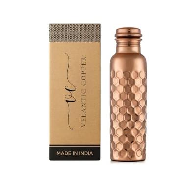 Imagem de Garrafa de água de cobre puro de 946 ml - Garrafas de metal duráveis à prova de vazamento feitas à mão sem BPA, não isoladas, à prova de vazamento, para esportes e viagens - Diamante brilhante