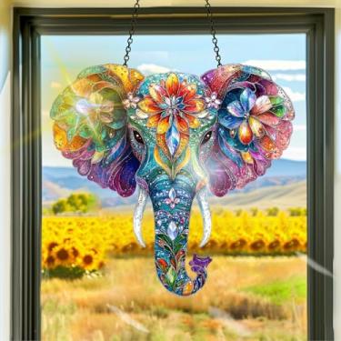 Imagem de Acrílico colorido, apanhadores de sol, decoração de janela com flor de elefante, arte de parede de arco-íris, para quarto, varanda, interior e exterior, jardim, enfeites de Natal, decoração 19 x 19 cm