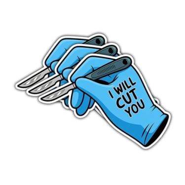 Imagem de 3 adesivos I Will Cut You, decalques engraçados de vinil cirurgião com design de bisturi, adesivos de humor cirúrgico para médicos, enfermeiros, técnicos cirúrgicos e profissionais de saúde
