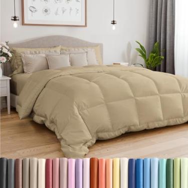 Imagem de CGK Unlimited Edredom com enchimento – quente, leve e respirável – Conjunto alternativo de plumas tamanho Queen – Roupa de cama de hotel – e fibras ideais para alergias – Edredom leve, (Queen, Bege)
