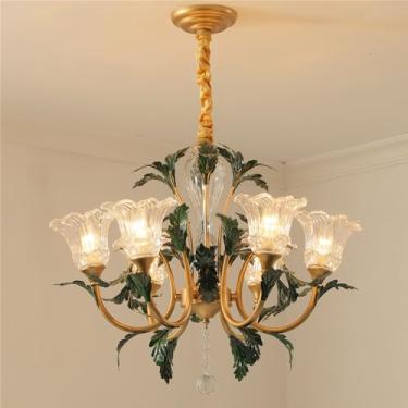 Imagem de Lustre Pastoral Francês com Flores Americanas - Luminária Pendente Decorativa LED para Sala de Estar, Restaurante, Quarto, Villa, Café, Loja de Roupas e Casa (6 Lâmpadas de Altura)