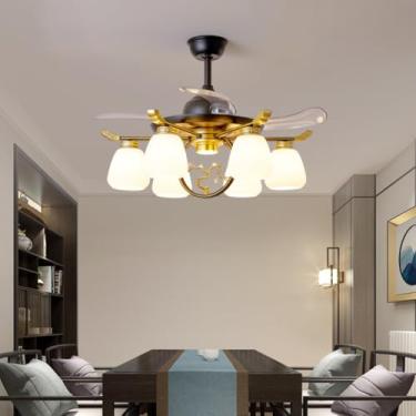 Imagem de Ventilador de teto moderno e discreto com luz LED para sala de estar, restaurante, quarto, escritório, casa de campo ou hotel, com controle remoto (6 lâmpadas, 1 unidade).
