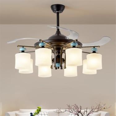 Imagem de Ventilador de teto moderno e discreto com luz LED para sala de estar, restaurante, quarto, escritório, casa de campo ou hotel, com controle remoto (8 lâmpadas, 1 unidade).