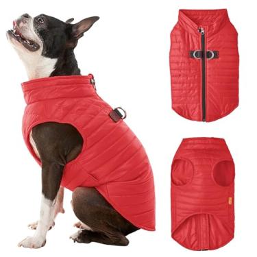 Imagem de Gooby Colete acolchoado - vermelho, médio - corta-vento ultrafino com zíper e coleira de anel D duplo - Casaco de cachorro resistente à água para cães pequenos