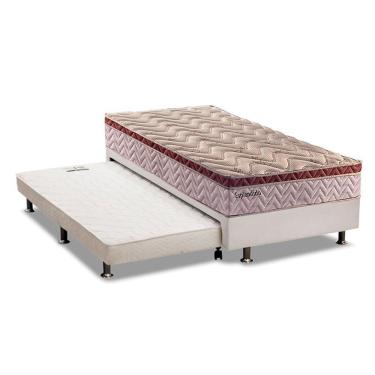 Imagem de Cama Box c/Auxiliar Solteiro: Colchão Paropas MasterPocket Esplêndido Bordô + Base CRC Courano Branco(88x188)