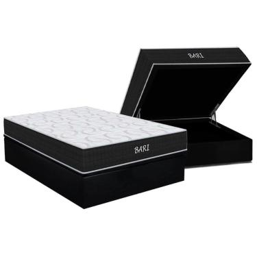 Imagem de Conjunto Box Baú Casal: Colchão Molas Ortho D45 Bari + Base Crc Suede Black (138x188)