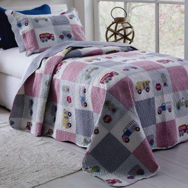 Imagem de Kit Cobre Leito Solteiro Infantil Teen Patchwork + Porta-travesseiro Desenho 4.9