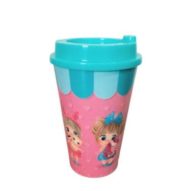 Imagem de Copo infantil menina com tampa 700ml com petisqueira removível livre d