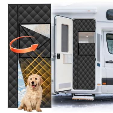 Imagem de Capa de porta isolada para trailer, cortina magnética de isolamento de porta RV para inverno, 83,8 cm x 203,2 cm, cobertor de porta com isolamento térmico para trailer de acampamento com janela