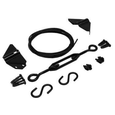 Imagem de Cionyce 2 kits de portão anti-queda para cerca de madeira, sistema de cabo de suporte de aço galvanizado preto, kit de reparo de porta de madeira para uso externo em portas caídas e reforço de moldura