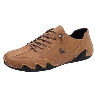 Imagem de OJPO Tênis de condução masculino casual, sem cadarço, moderno, confortável, feito à mão, Chukka, vestido casual, Marrom, 11 Wide