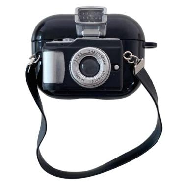 Imagem de Yatchen Capa de desenho animado compatível com AirPods Pro 3ª geração, Kawaii, câmera fofa 3D, preta, protetor de silicone macio com chaveiro, meninas, mulheres, capa de carregamento à prova de choque