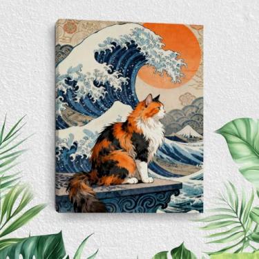 Imagem de Arte de parede em tela de gato de desenho animado, estilo japonês, pinturas emolduradas, decoração de parede, cena da natureza e amantes de gatos, imagem para sala de estar, sala de jantar, decoração