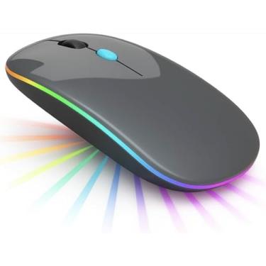 Imagem de Mouse Sem Fio RGB Recarregável – Silencioso, Ergonômico, Dual Mode Bluetooth 5.0 + USB 2.4GHz e DPI Ajustável – Cinza