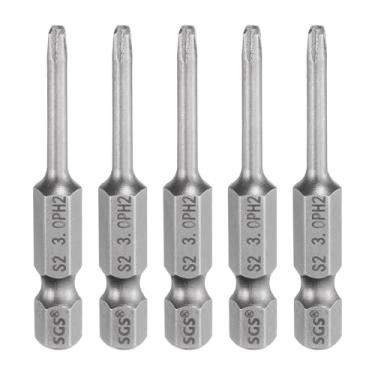Imagem de 5 peças de chave de fenda Phillips número 2 PH2 1/10.2 cm, haste sextavada, 50 mm de comprimento, magnética, S2, aço industrial, broca elétrica de cabeça cruzada, haste de 0,118" (3 mm)