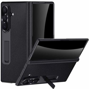 Imagem de YQODSZ Capa de couro para Samsung Galaxy Z Fold 7 com suporte, protetor de tela de privacidade embutido capa de dobradiça à prova de choque cobertura total capa de negócios para Z Fold 7 preta