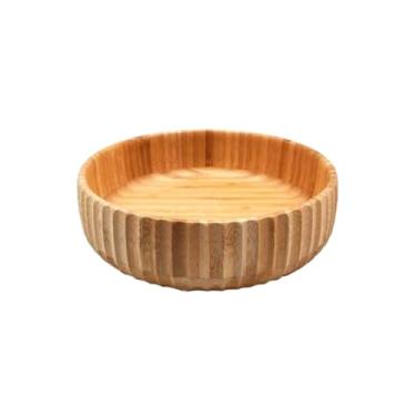 Imagem de Tigela de Madeira para Salada，Tigela para Frutas de Madeira Natural Pote Bowl Tigela Bambu Canelada Cumbuca Bactericida Sustentável 22cm