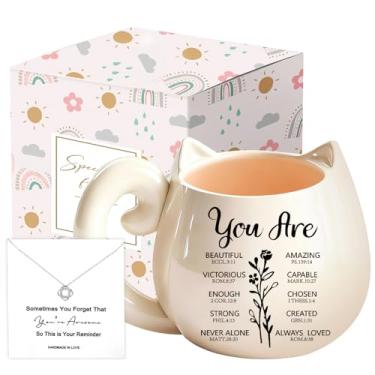 Imagem de Presentes cristãos para mulheres, fé, presentes católicos inspiradores com colar de caneca de café, presente religioso para amigas irmãs mães, conjuntos de presente de aniversário e Natal